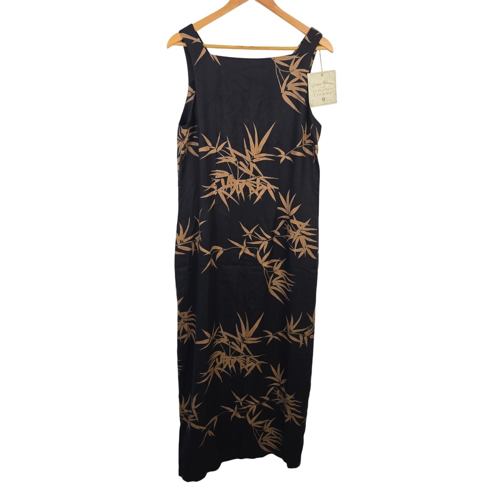 Tommy Bahama Garden of Hope & Courage Dress Black Silk Bamboo Print 12 NEW
